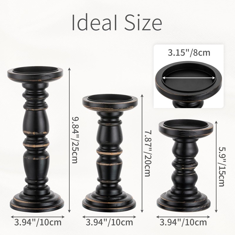 Inweder Wood Candle Holders for Pillar Candles, Solid Farmhouse Candle