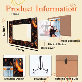 Gsauto Halloween Picture Frame, Pumpkin 4x6 Photo Frames with Iron Stand, Spooky Party Decorations Gifts for Women Men Friends Kids Coworkers - B11