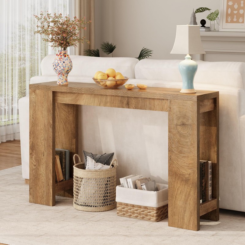 Tohomeor Entryway Console Table, Farmhouse Narrow Sofa Table Behind Couch,