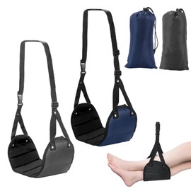 Airplane Footrest, 2 PCS Adjustable Foot Hammock, Adjustable Foot Hammock Under Desk, Provides Relaxation and Comfortable Airplane Foot Rest for Office Dorm Airplane (Black & Navy Blue)