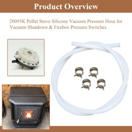 20093K Pellet Stove Silicone Vacuum Pressure Hose for Vacuum Shutdown & Firebox Pressure Switches, 5 Feet of Clear Tubing Hose & 4 Clips Fit for most Englander Pellet Stove models, Part# PU-VH