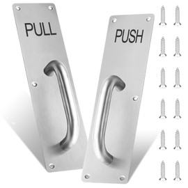 Pull Push Door Handles, Stainless Steel Heavy Duty Pull Push Plate, Silver Door Handle with Metal Plate Screws, Commercial Fire Door, Sliding Barn Door Handle, for Home Office Public, 300 X 80 mm