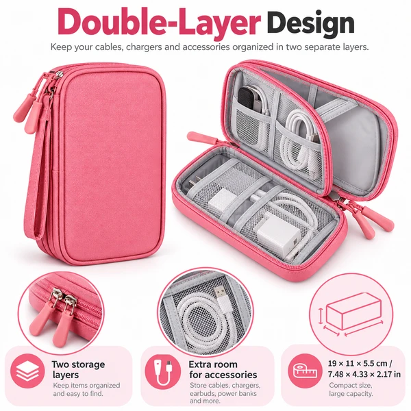 Travel Cable Organizer Bag for Electronics – Water-Resistant Oxford Storage