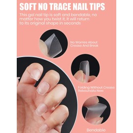 EBANKU Pack of 420 Short Square Nail Tips, Matte Full Cover Soft Gel Tips, Clear Pre-Buff Tips for Gel Nails, Artificial False Nail Tips for Nail Extensions, 15 Sizes