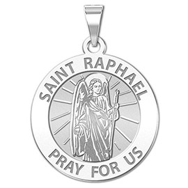PicturesOnGold.com Saint Raphael Religious Medal EXCLUSIVE - Sterling silver 1 x 1 Inch Pendant With Customize Engraving - Protection Jewelry Christian Gifts for Men & Women
