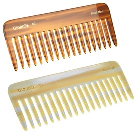Giorgio G49 & G30 Large 5.75 Inch Detangling Comb, Wide Teeth for Thick Curly Wavy Hair. Long Hair Detangler Comb For Wet and Dry. Handmade, Saw-Cut, Hand Polished, 2 Pack Ivory/Tortoiseshell