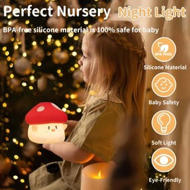 BemeedLigt Cordless Mushroom Lamp, Adorable Mushroom Night Light, Soft Silicone Dimmable Night Light for Kids Baby Rooms,Rechargeable Touch Desk Lamp with Timer for Nursery, Dorm Decor