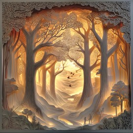 Forest Sunset 500-Piece Jigsaw Puzzle for Adults Layered Paper Art with Letters on Back Large Piece Relaxing Puzzle for Seniors Challenging 20"x20" Nature Scene Fun Gift for Puzzle Lovers