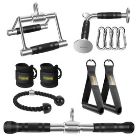 DYNASQUARE Cable Machine Attachments Set Combo, LAT Pulldown Attachments with Exercise Handles & Ankle Straps (Sliver)