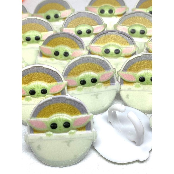 The Mandalorian Yoda Star Wars Cupcake Toppers Rings Package of 24 from Blue Fox Baking