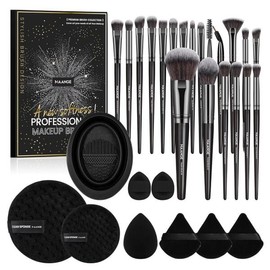MAANGE 메이크업 브러시 30개 도구 세트 여성용 상자 다기능 키트 선물 세트 파우더 MAANGE Makeup Brush 30-Piece Tool Set for Women Multifunction Kit Gift Set Powder [Black]