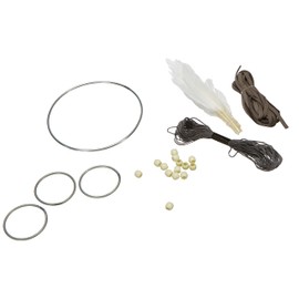 Rayher 66045000 Dream Catcher Craft Set, Metal Rings, Beads, Yarn and Feathers, Length Approx. 33 cm, Width Approx. 17 cm, White/Grey, Decorative Hanger, Wall Decoration, Medium