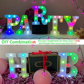 ENSHUI Colorful Light Up Letters Marquee Letter Lights, LED Letters with Lights, Battery Powered Auto Color Changing Lighted Letter Signs for Party, Birthday, Table, Wall Decoration, Christmas Gift H
