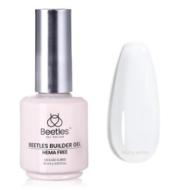 Beetles Builder Gel for Nails HEMA-Free 8 in 1 Milky White Strengthener Gel for Nail Apex & Nail Extension Nail Thickening Solution for Weak Nails Beginners & DIY Salon Manicure LED & UV Lamp Needed