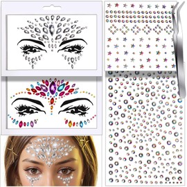 Teenitor Face Gems Festival Face Jewels Makeup Face Rhinestones, Hair Gems, Eye Gems, Body Gems, Face Stickers Jewels, Stick On Gems For Face, Eye, Body, Hair