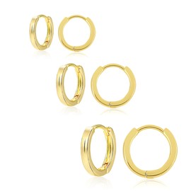 Gold Earrings Small Hoop Set for Women, 3 Pairs 14K Gold Small Huggie Hoop Earrings Set Hypoallergenic Tiny Hoop Earrings Cartilage Piercing Hoops 12 14 16 MM