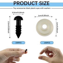LNQ LUNIQI Safety Eyes 6 mm Black with Washers, 100 Sets Mini Teddy Eyes Plastic Eyes for Crochet Animals, Dolls, Craft Projects, Teddy Bears
