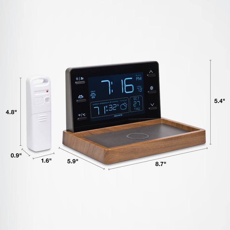AcuRite Weather Valet with Qi-Certified Wireless Charging Pad, Auto-Dimming LCD