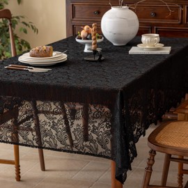 Jayla Lace Tablecloth 60 X 102 Inches Rectangle Vintage Flower Embroidered Wedding Table Cloths for Outdoor Party Reception, Dinner Party, Baby Shower, Tea Party Decorations, Home Decor,Black