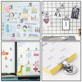 FINDMAG 48 Pack Magnetic Clips for Photo and Picture Display, Strong Scratch-Free Fridge Magnets, Heavy Duty Metal Clips for Picture Hanging, Kitchen, Office, Whiteboard, Silver.