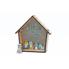 Full Colour 'Home is Where Your Dog is' - Perfect for Mum and Dad, & Dog Owners - Cute Plywood Dog House Ornament & Bespoke Metal Dog Figurine