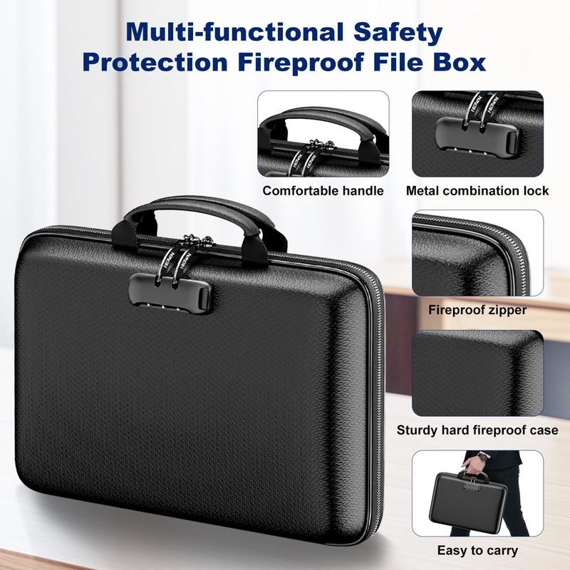 HIBWN Fireproof Document Box, Hard Case Fireproof File Organizer with