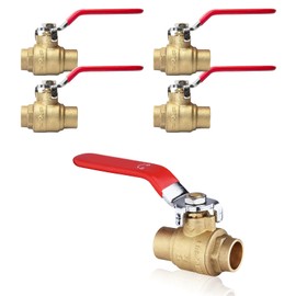 (Pack of 5) Seelink 1/2 Inch Sweat x 1/2 Inch Sweat Ball Valve, Brass Shut Off Valve for Copper Pipe Connection, Red