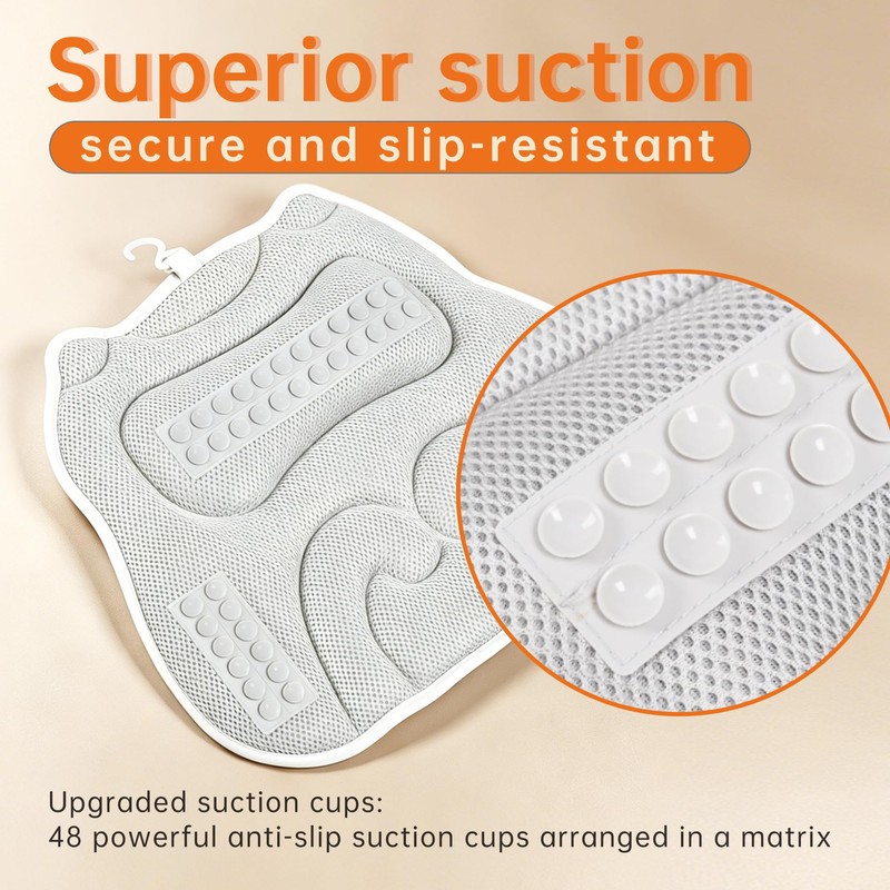 Bath Pillow for Tub,48 Non-Slip Suction Cups,Soft 4D Breathable Air