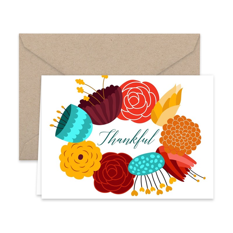 Paper Frenzy Vibrant Fall Floral Thank You Note Cards and