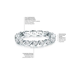 Trilani Women's Ring Made of 925 Sterling Silver with Zirconia in Brilliant Cut Memoir Ring Front Ring Engagement Ring, 62, Silver, Cubic Zirconia