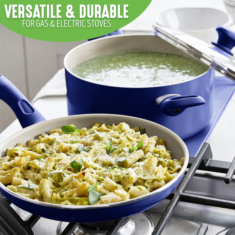 GreenLife Sandstone Healthy Ceramic Nonstick, 15 Piece Kitchen Cookware Pots
