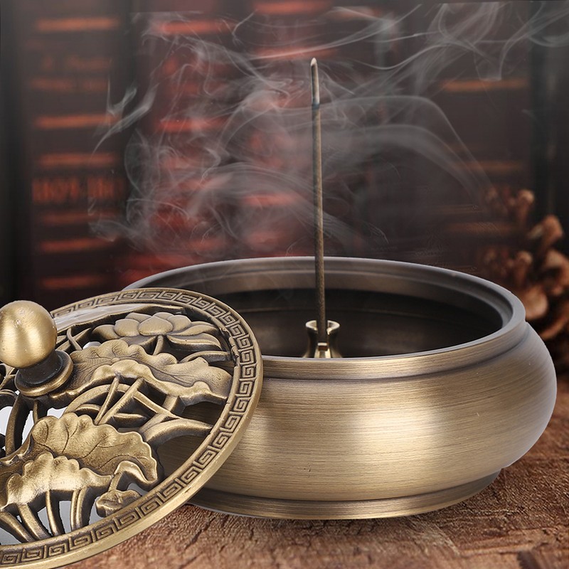 Brass Incense Burner Alloy Metal Stick with Lid Buddhist Supplies
