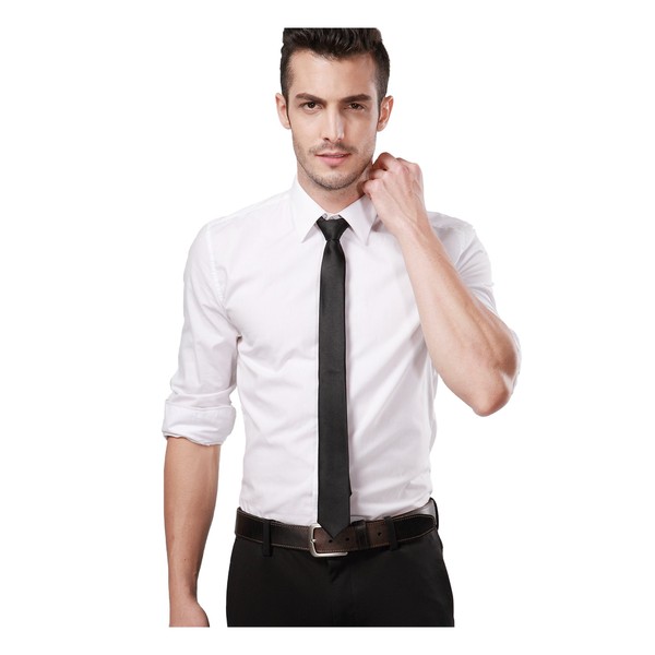 Landisun Black Tie Solid Color Skinny Tie Slim Tie for Men Formal Satin Necktie Exclusive