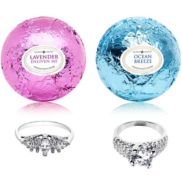 Ocean Breeze Lavender Bath Bombs Gift Set of 2 with Size 7 Ring Surprise Inside Each Made in USA