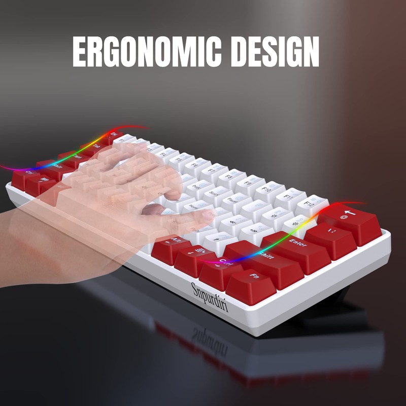 Snpurdiri Wired 60% Mechanical Gaming Keyboard, White LED Backlit Ultra-Compact