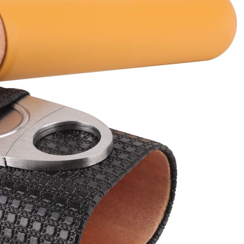 CYSFETENA 2 Finger Cigar Case with Cutter, Black Leather Cigar