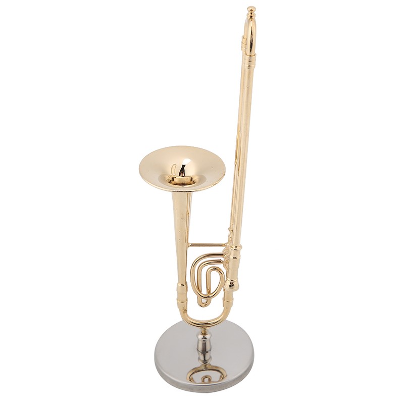 Miniature Trombone Replica with Stand and Case Gold Plated Instrument