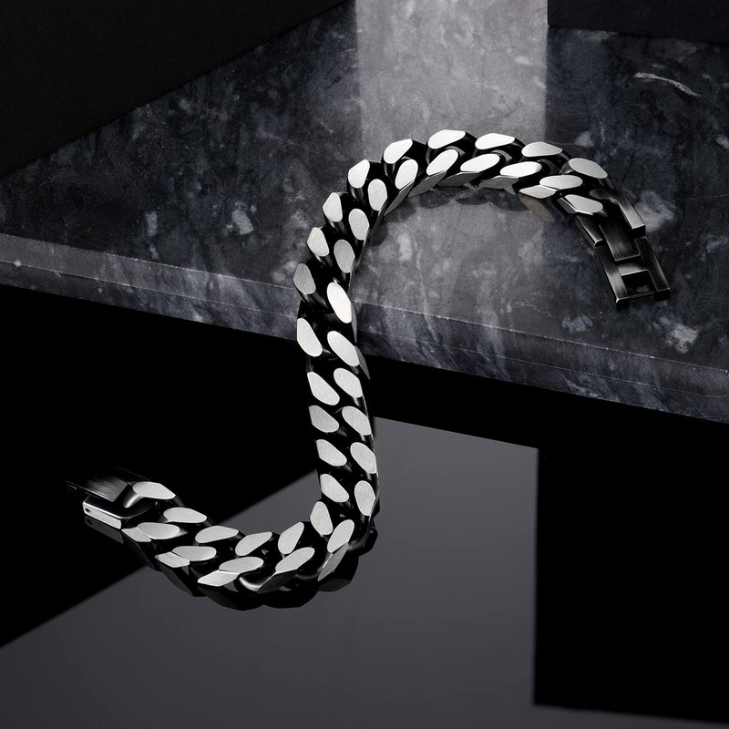 Mens Bracelet-Stainless Steel Fold Over Clasp Cuban Chain-Bracelets for Men