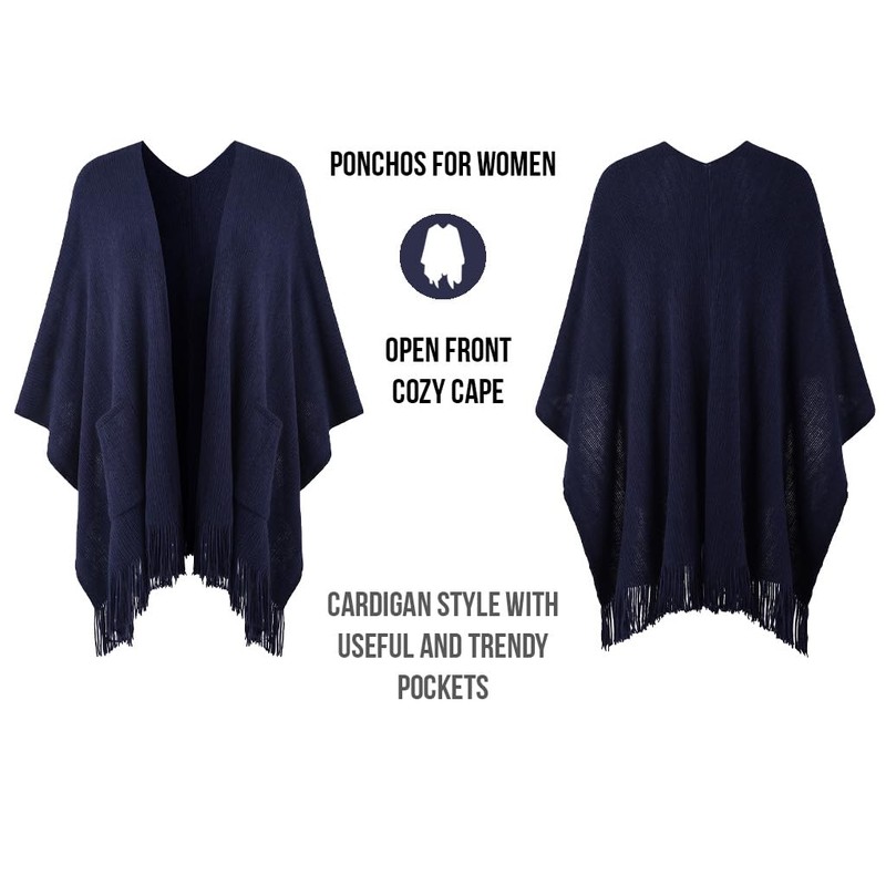 Ferand Women's Poncho with Open Front and Pockets, Soft Knitted
