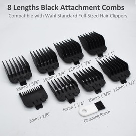 Professional Hair Clipper Attachment Combs Set, Black Nylon Guard Guide Combs Compatible with Wahl Standard Full-Sized Magic Clip Super Taper 8148/8504/1919/8591 Hair Clippers (8)