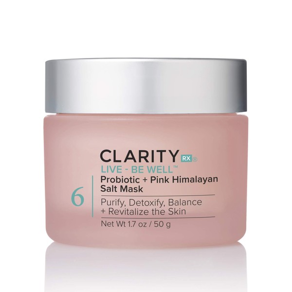 ClarityRx Live + Be Well Probiotic + Pink Himalayan Salt Face Mask, Natural Plant-Based Moisturizing Facial Treatment for All Skin Types, Reduces Redness, Acne & Signs of Aging (1.7 oz)