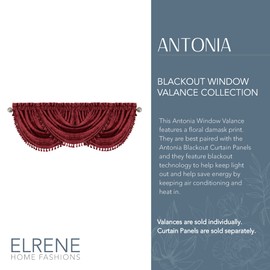 Elrene Home Fashions Antonia - Cortina oscurecedora para Ventana, Rojo Rouge, 52" x 36" (1 Valance), 1, 1