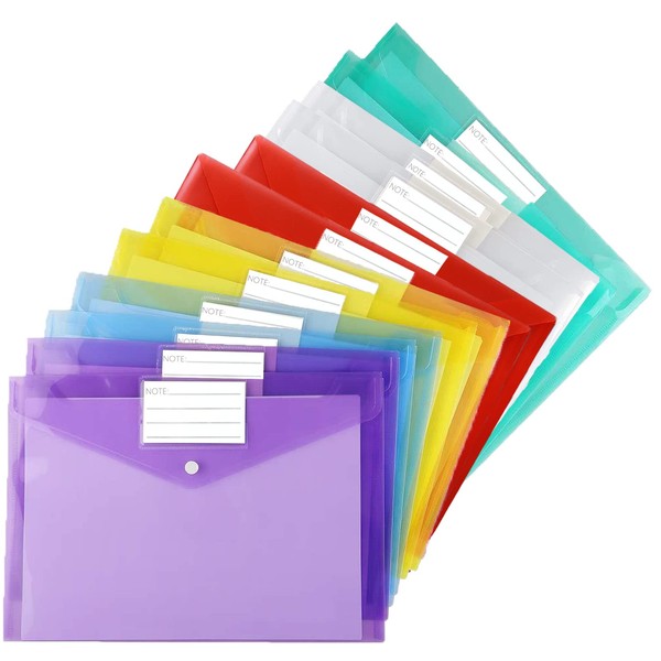 Plastic Wallets A4-12 Pack Folders Waterproof Plastic Wallets Document Folder