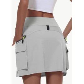MIVEI Women's Hiking Cargo Skort Skirt High Waisted Golf Dressy Casual with Zipper Pockets Workout Sport Quick Dry Skirts, Light Grey, Small