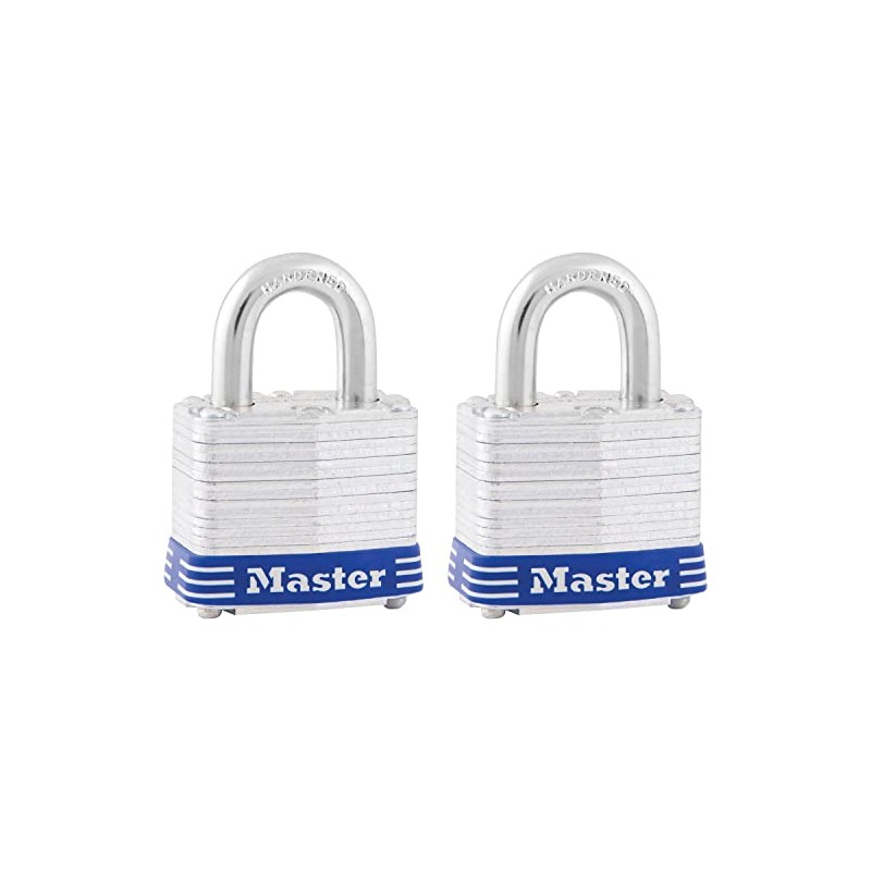 Master Lock 3T 1-9/16-Inch Wide Keyed-Alike Padlock, 9/32-Inch Shackle, 2-Pack