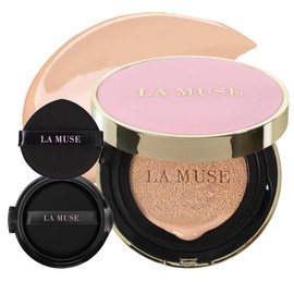 LA MUSE Base De Maquillaje Coreana En Formato Cushion, Tono 21 Beige Claro(2 Unidades) Ligera, Transpirable Y Con Una Cobertura Perfecta Para...      