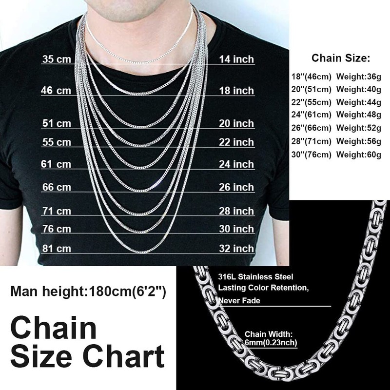ChainsHouse men's byzantine chain, silver, gold, black, 6 mm, 8
