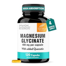 Cápsulas de glicinato de magnesio 400 mg con quercetina, sueño de calidad, relajación, salud muscular y ósea y apoyo inmunológico, para hombres y muje