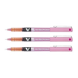 Pilot V5 Hi-Tecpoint Liquid Ink Rollerball Pen Pack of 3 Cutting Paste Pink