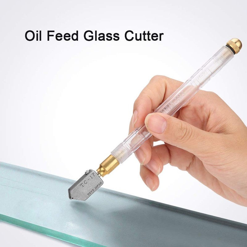 Akozon Glass Cutter, Oil Feed Glass Cutter Professional Plastic Handle